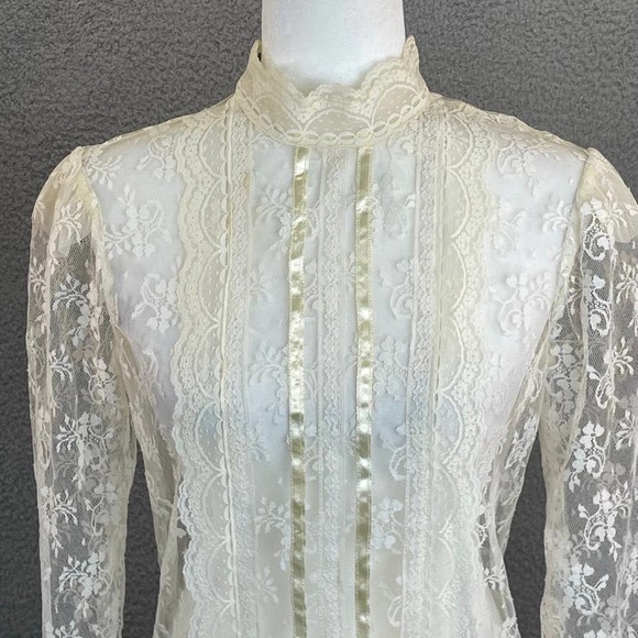 Gunne Sax Dresses & Skirts - VTG 80s Gunne Sax Dress Womens Small Sheer Lace Overlay Drop Waist Romantic